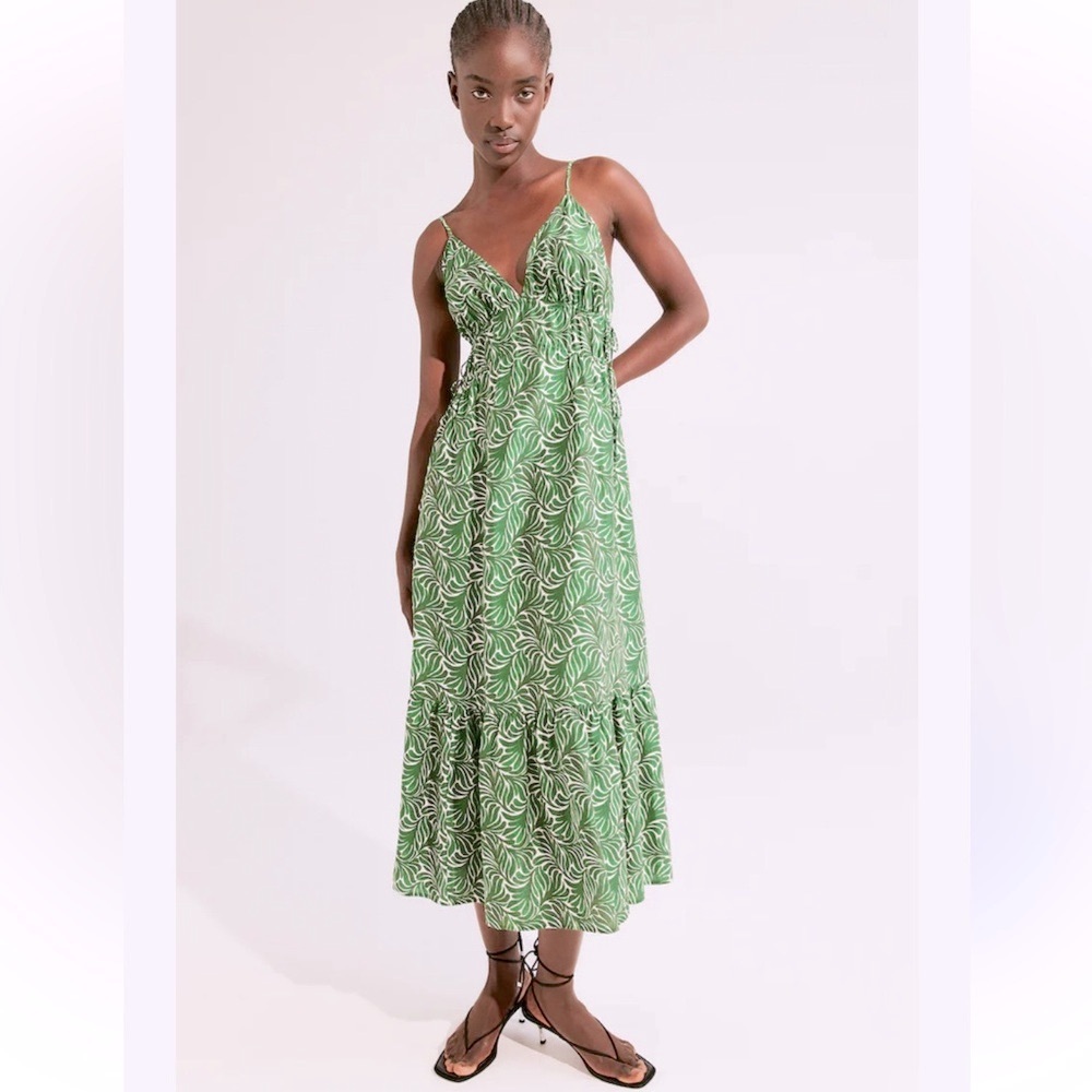 H&M Leaf Print Side Tie Maxi Dress